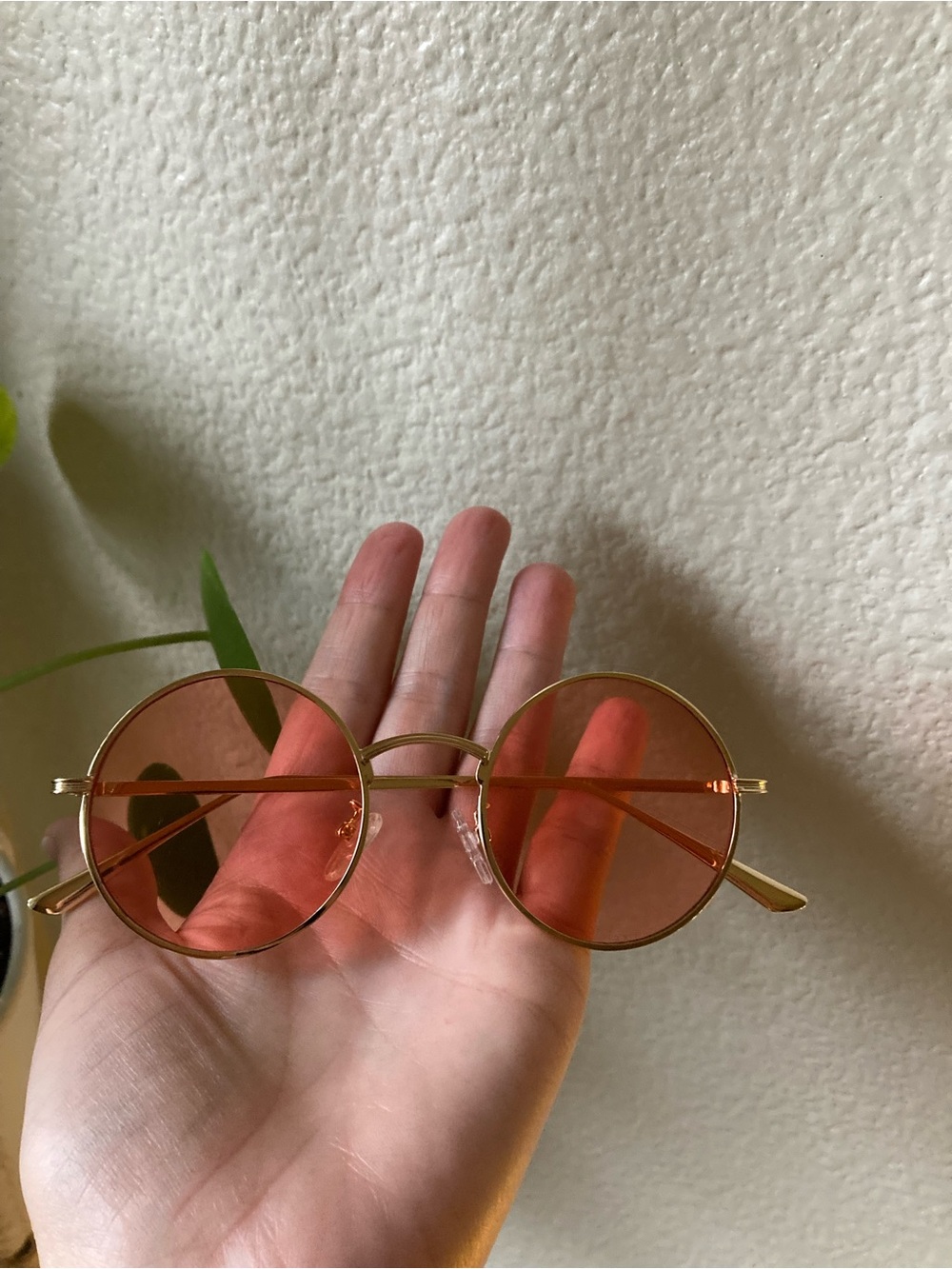 Boho Round Pink Tinted Sunglasses with Gold Frame - Picture 3 of 6